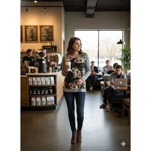 Kut‎ From The Kloth Floral With Gray Sleeves And Black Back. Casual ,elegant,...